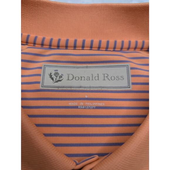 Donald Ross Mens Golf Polo Shirt - Large Orange Stripe Performance ODCC 1892 - Picture 2 of 8